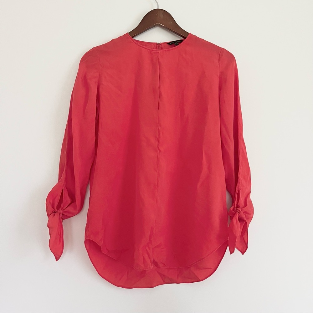Massimo Dutti Long Sleeve Silk Blouse Women’s 4 Dark Pink Ribbon Sleeves Light